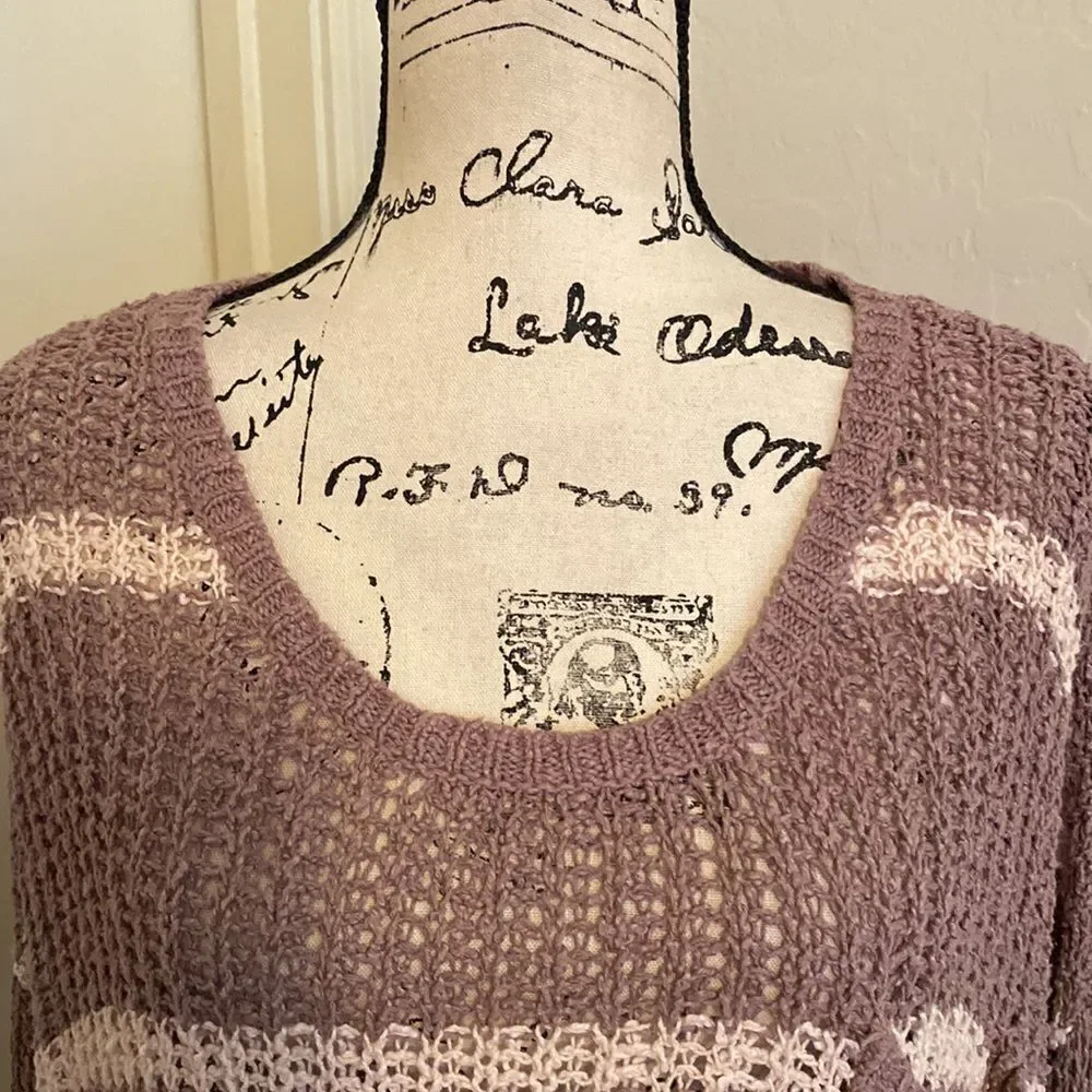 Free People Stripe Design Pullover Sweater Boho Casual Cozy